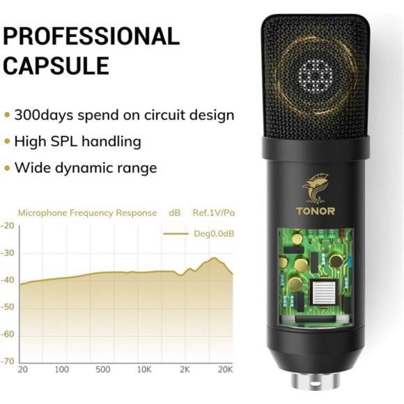 XLR Condenser Microphone, Professional Cardioid Studio Mic Kit with T20 Boom Arm - Picture 3 of 6